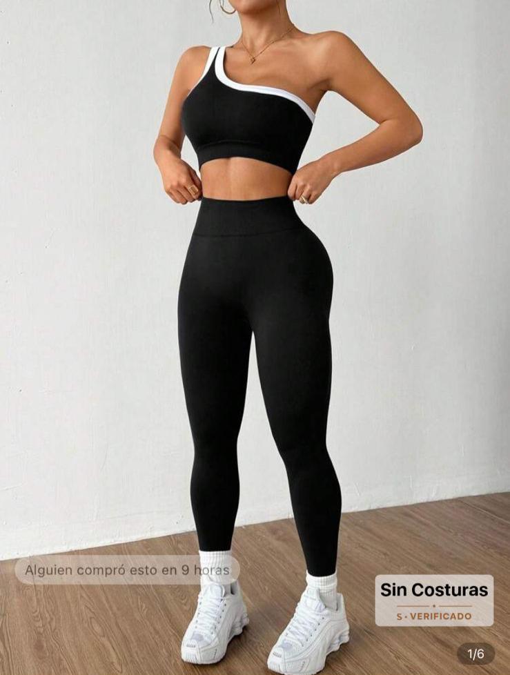 DEWBERA CONJUNTO DEPORTIVO PARA MUJER CON CAMISETA DE YOGA- CONJUNTO TOP Y LICRA NEGRO