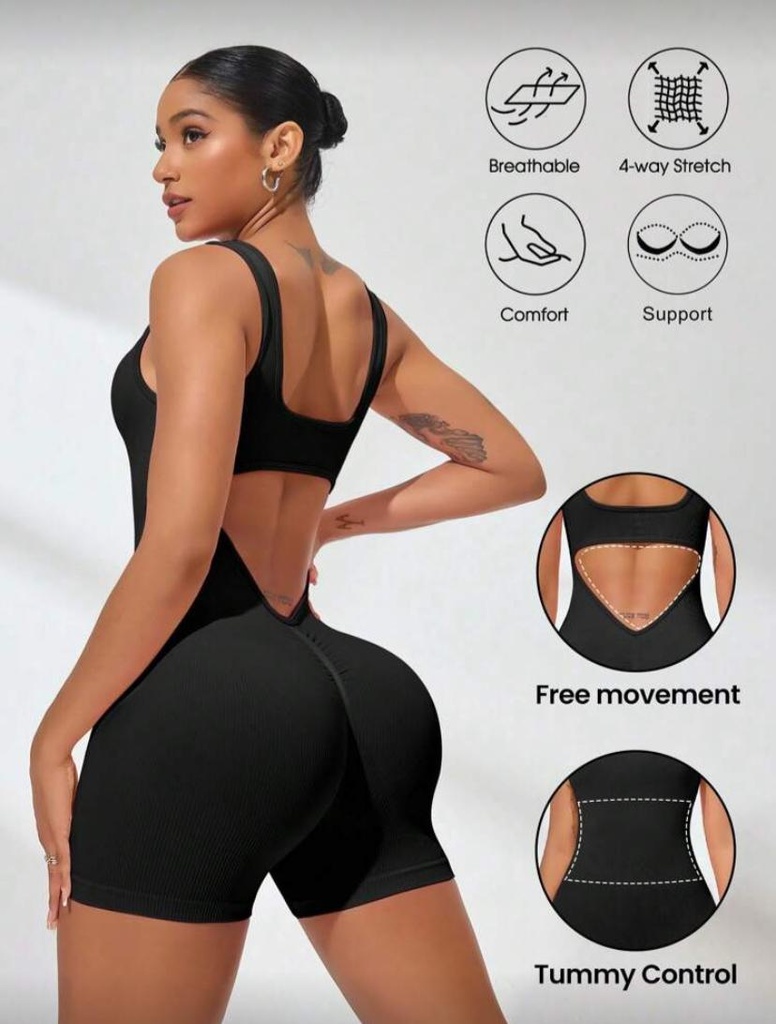 CORE RHYTHM MONOS PARA FITNESS DE MUJER- ENTERIZO NEGRO