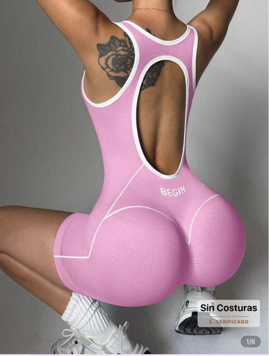 EASITHLETE MONO DEPORTIVO CON RECORTES EN CONTRASTE- ENTERIZO SIN MANGAS ROSADO 